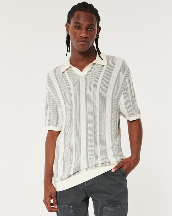 Pattern Sweater Polo, Cream Stripe