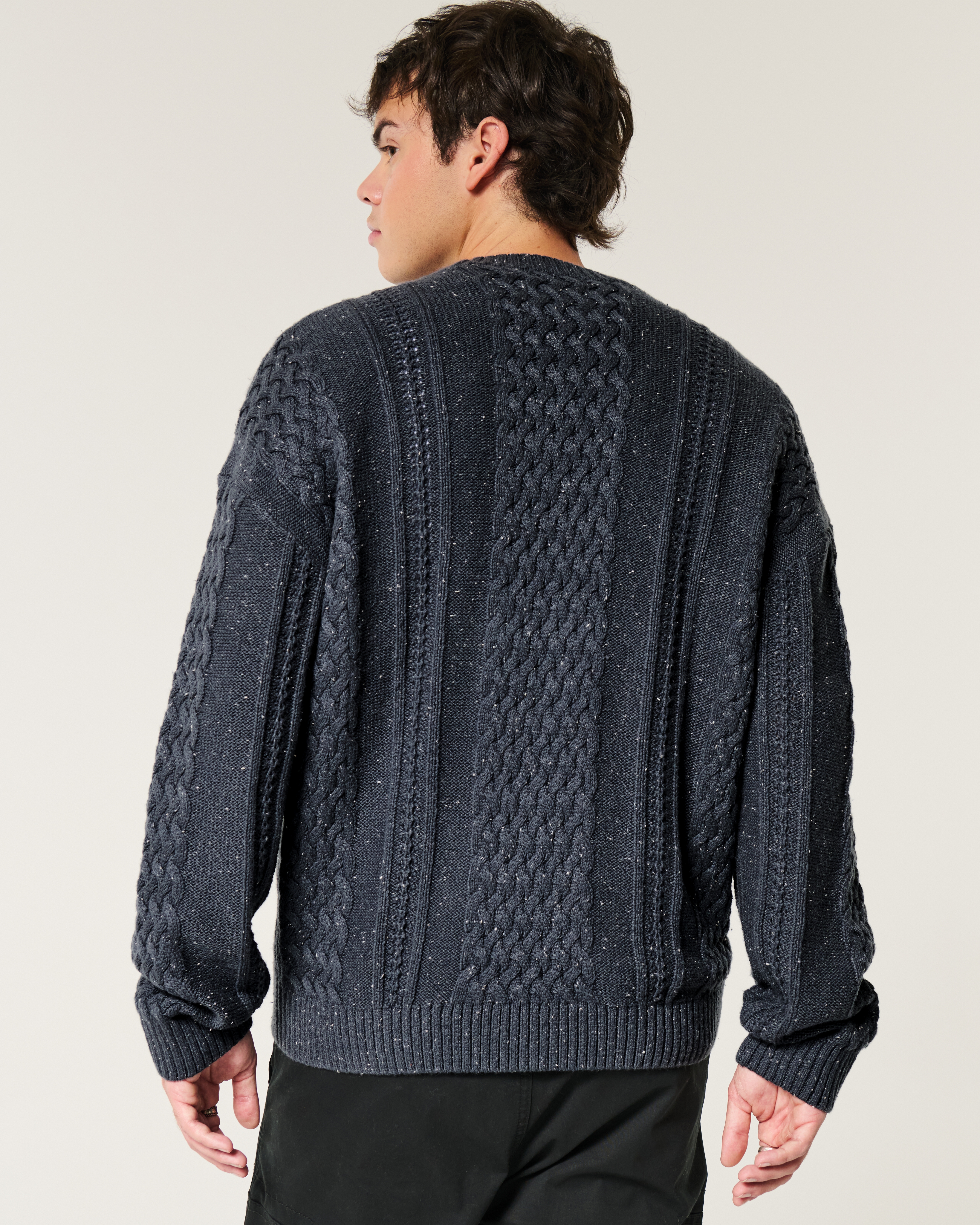 Boxy Cable-Knit Crew Sweater