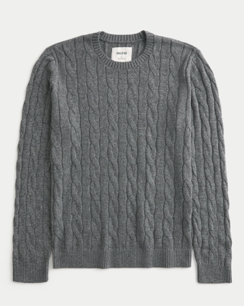 Men s Lightweight Cable Knit Crew Sweater Men s Tops HollisterCo