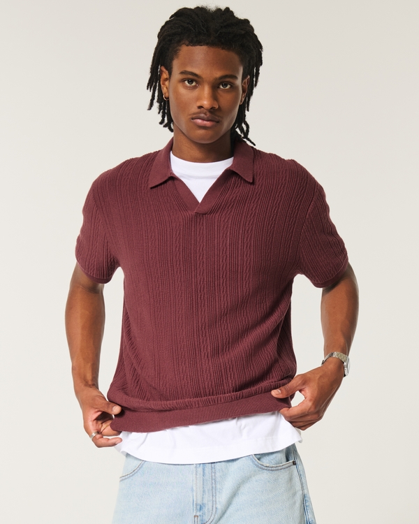 Short-Sleeve Sweater Polo, Maroon