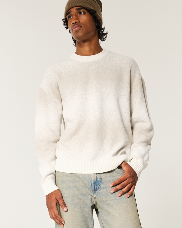 Boxy Ombre Stripe Crew Sweater, Cream Stripe Pattern