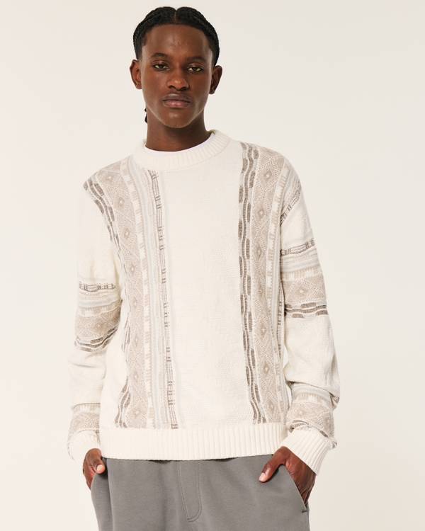 Boxy Pattern Crew Sweater, White Stripe view 1