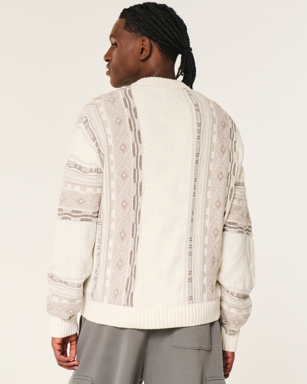Boxy Pattern Crew Sweater, White Stripe view 2