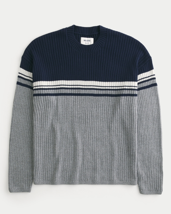 Boxy Crew Sweater, Navy And Gray