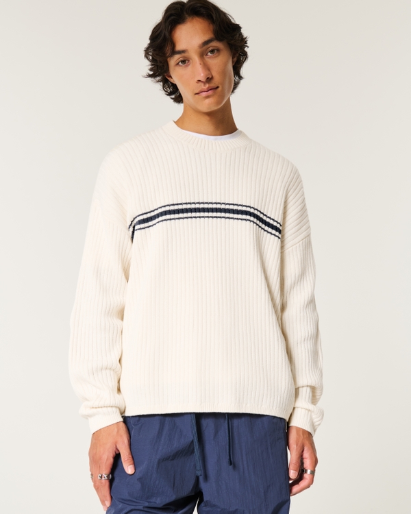 Striped Crew Sweater, Cream Stripe