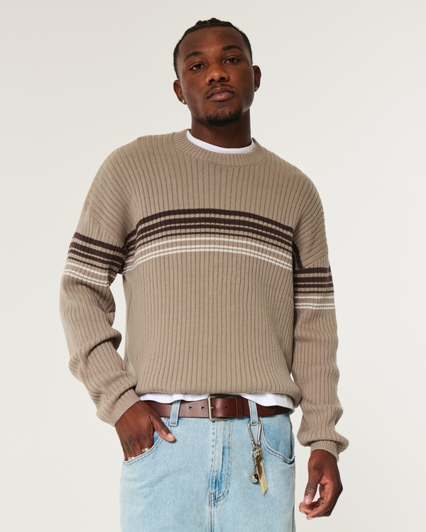 Striped Crew Sweater, Brown Stripe