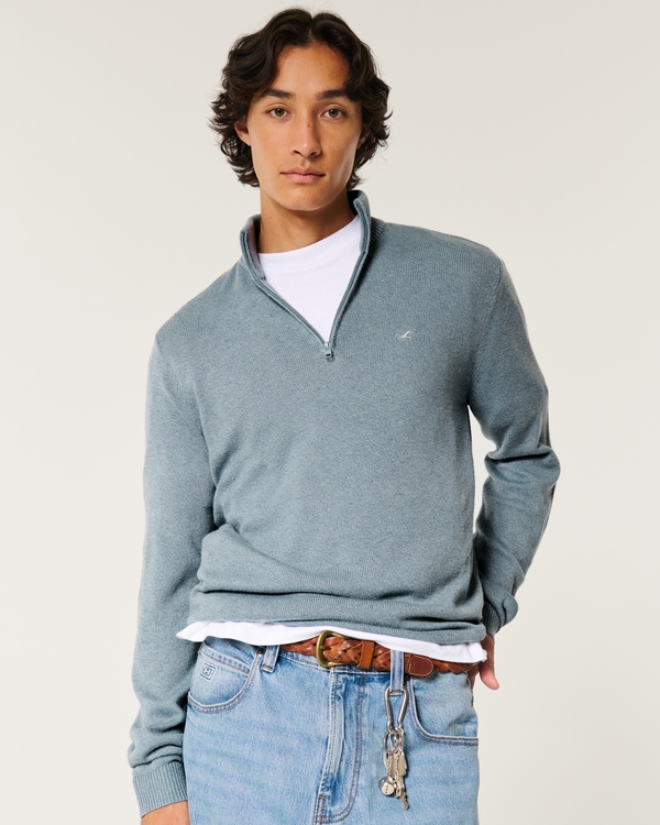 Quarter-Zip Icon Sweater, Heather Teal Gray