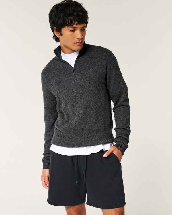 Quarter-Zip Icon Sweater, Heather Black