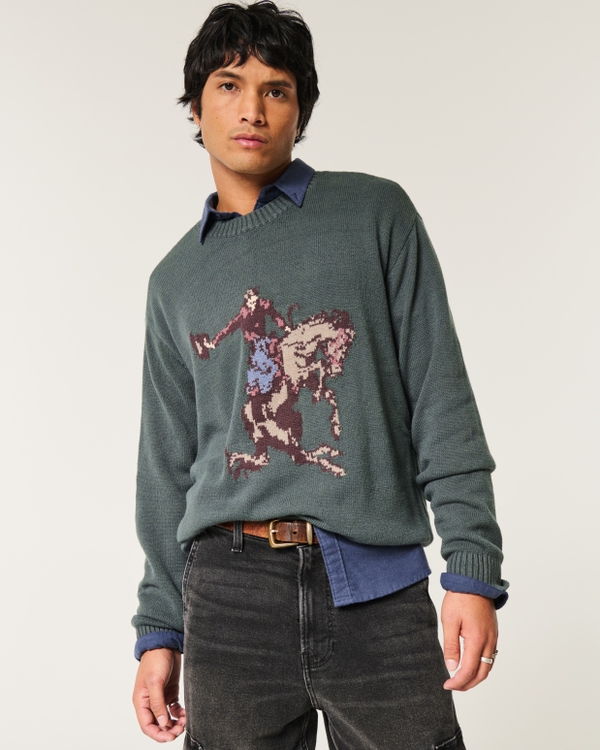 Relaxed Rodeo Graphic Crew Sweater, Shadow Green