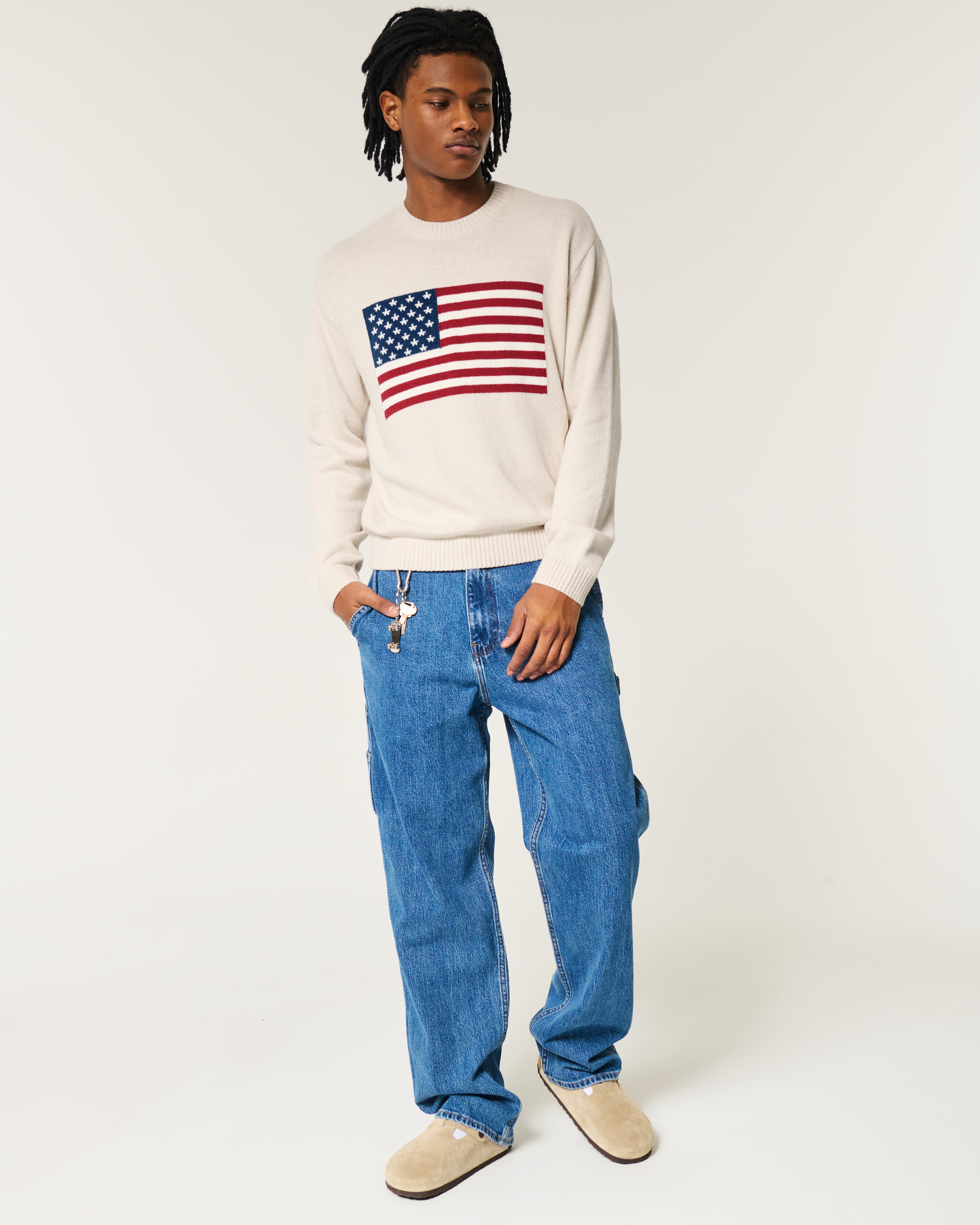 Relaxed American Flag Graphic Crew Sweater