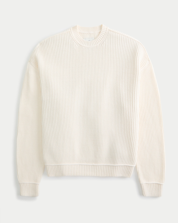 Boxy Crew Sweater, White