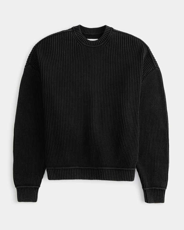 Boxy Washed Crew Sweater, Black