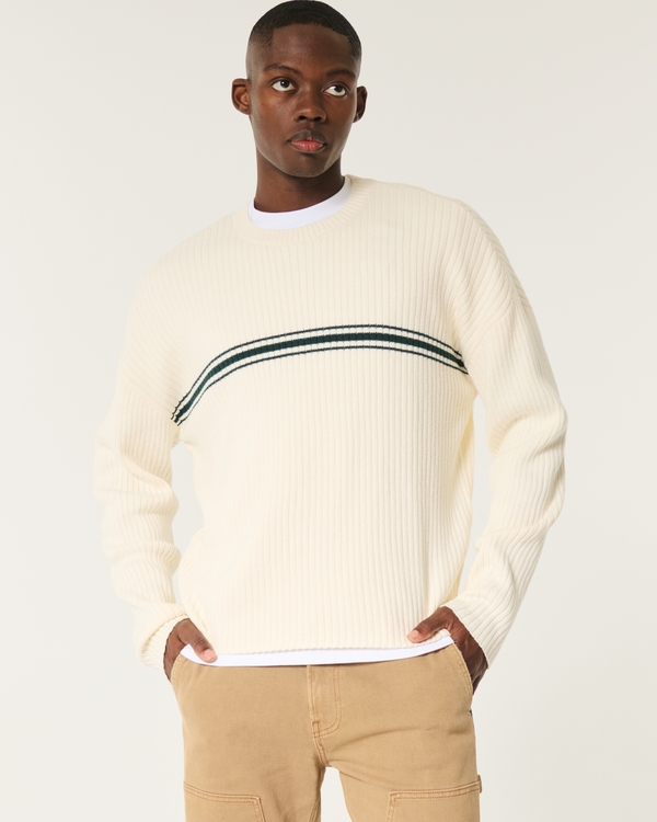 Boxy Crew Sweater, Cream Stripe