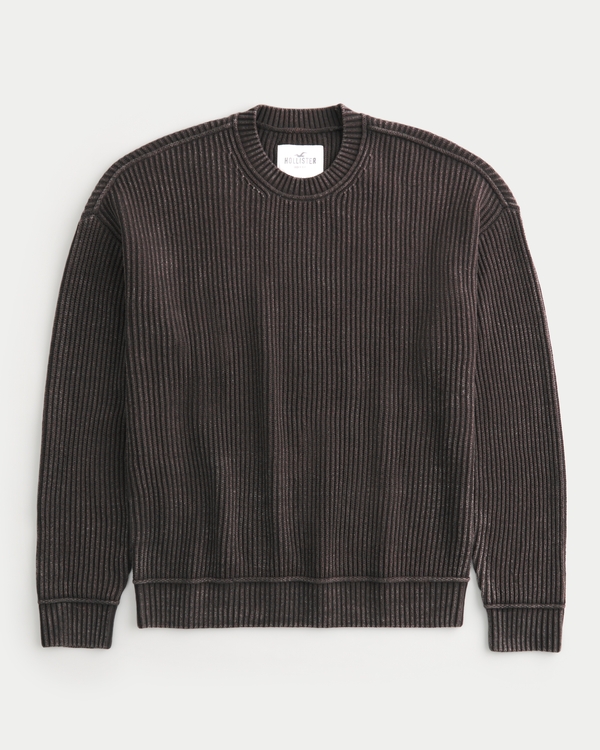 Boxy Crew Sweater, Washed Dark Brown