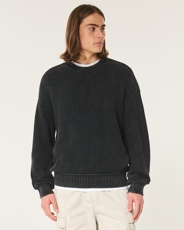 Boxy Crew Sweater, Washed Black