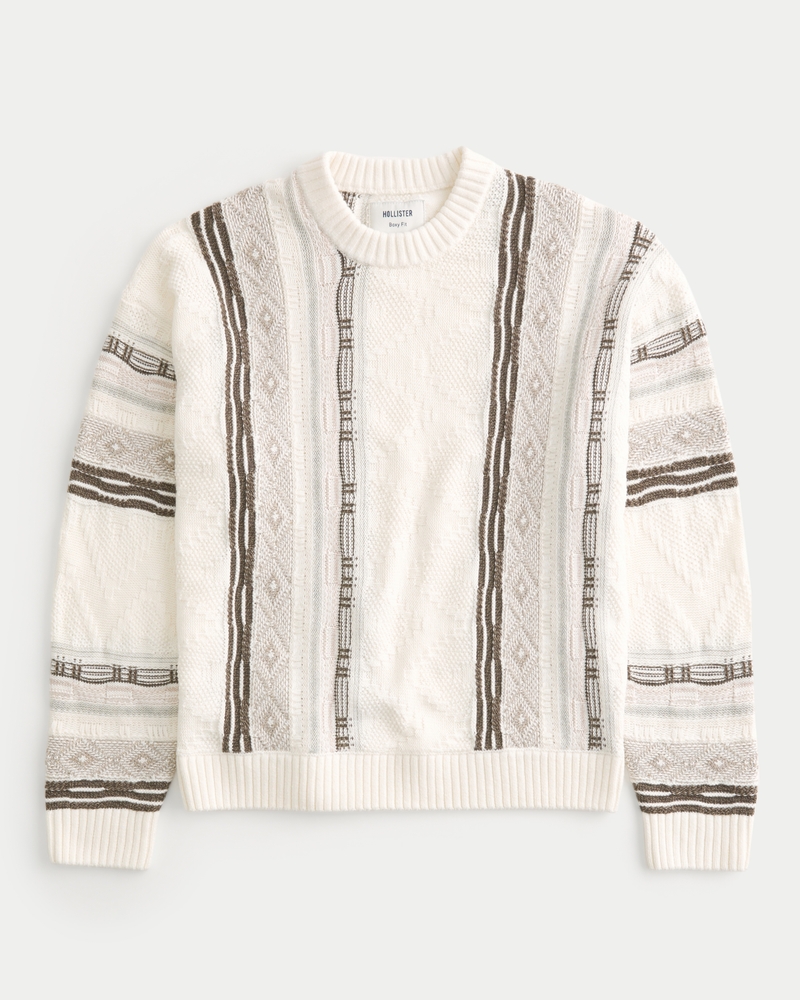 Boxy Pattern Crew Sweater