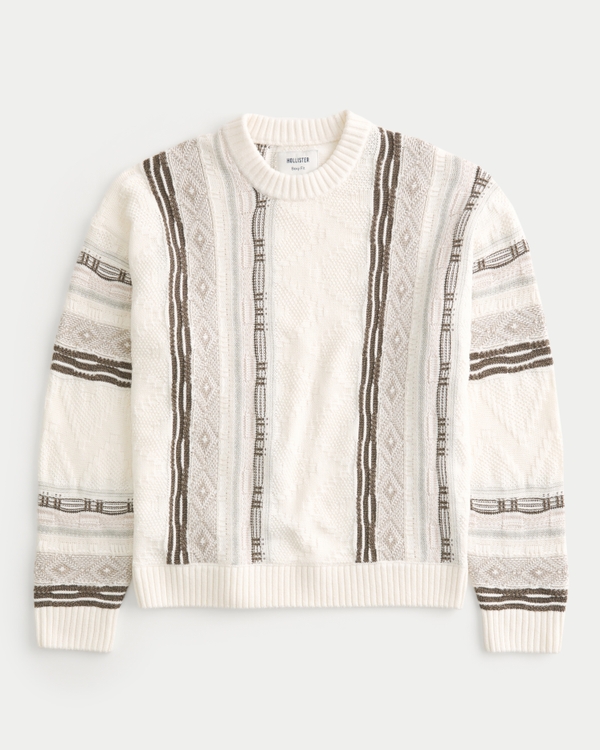 Boxy Pattern Crew Sweater, Cream Stripe