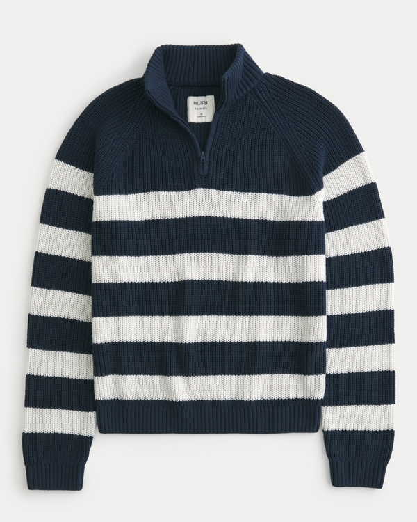 Relaxed Midweight Quarter-Zip Sweater, Navy Stripe