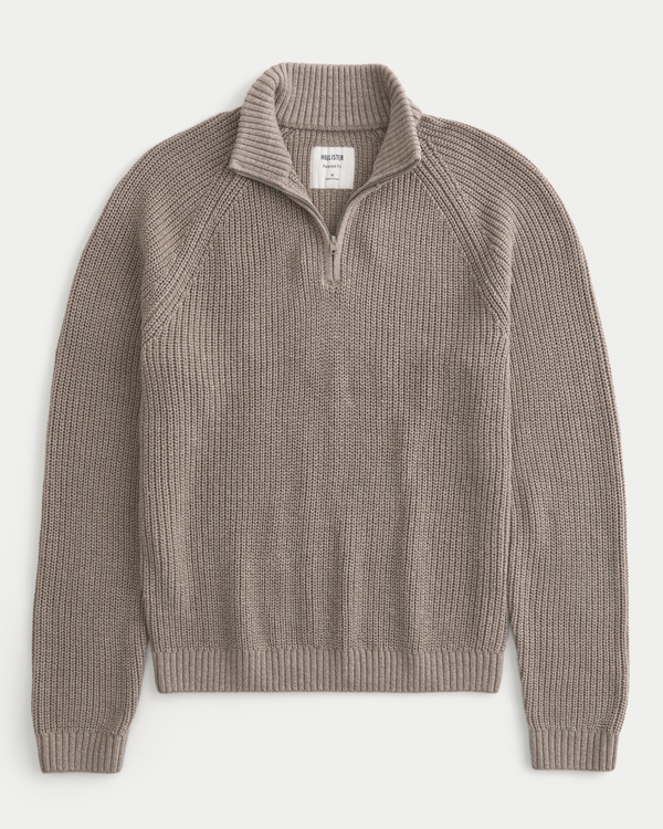 Relaxed Midweight Quarter-Zip Sweater, Heather Brown