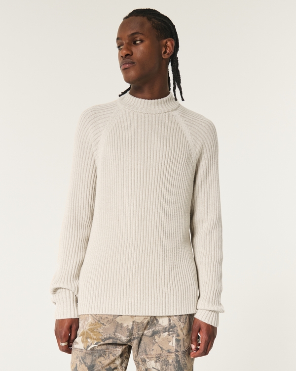 Relaxed Mock-Neck Sweater, Heather Taupe