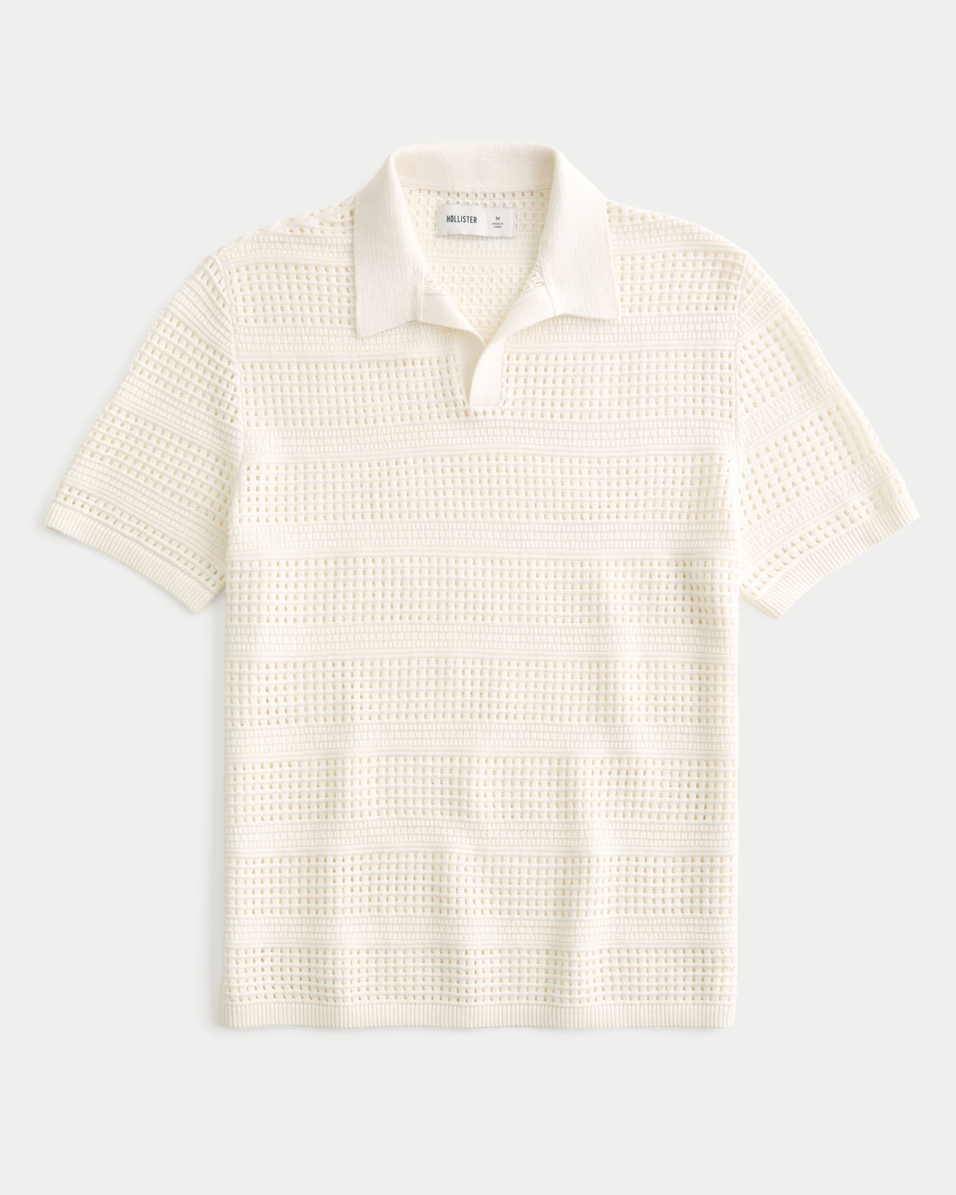 Short-Sleeve Open-Stitch Sweater Polo