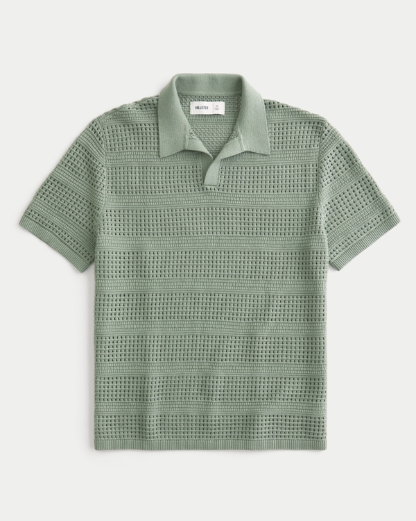 Short-Sleeve Open-Stitch Sweater Polo, Sage