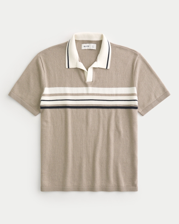 Short-Sleeve Sweater Polo, Light Brown Pattern