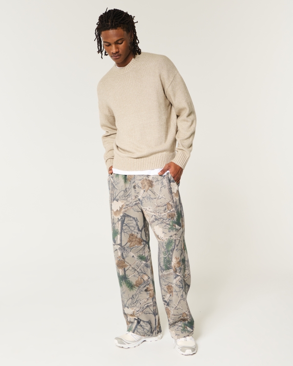 Boxy Airspun Knit Crew Sweater, Light Heather Brown view 2