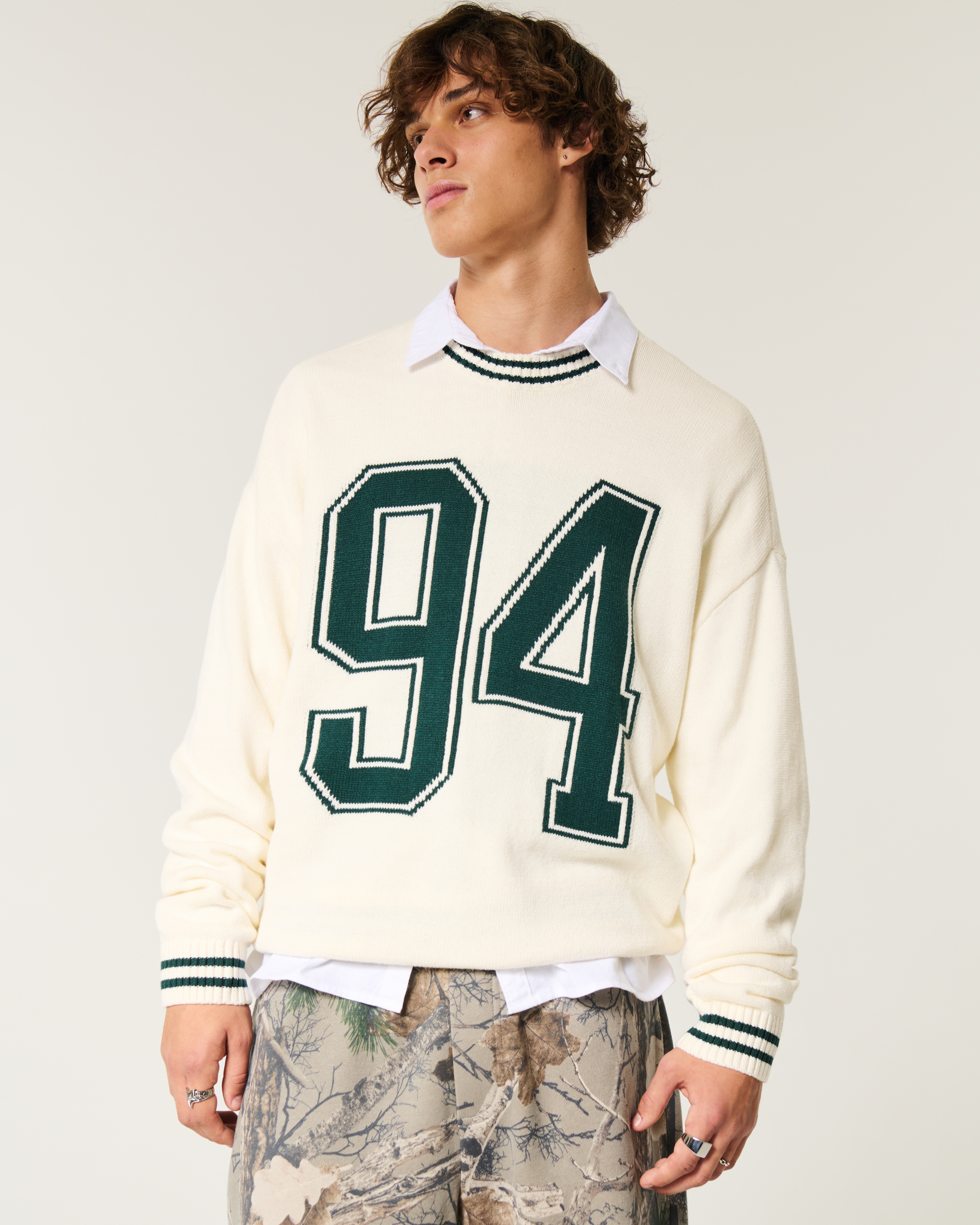Men's Boxy Varsity Crew Sweater | Men's Sale | HollisterCo.com