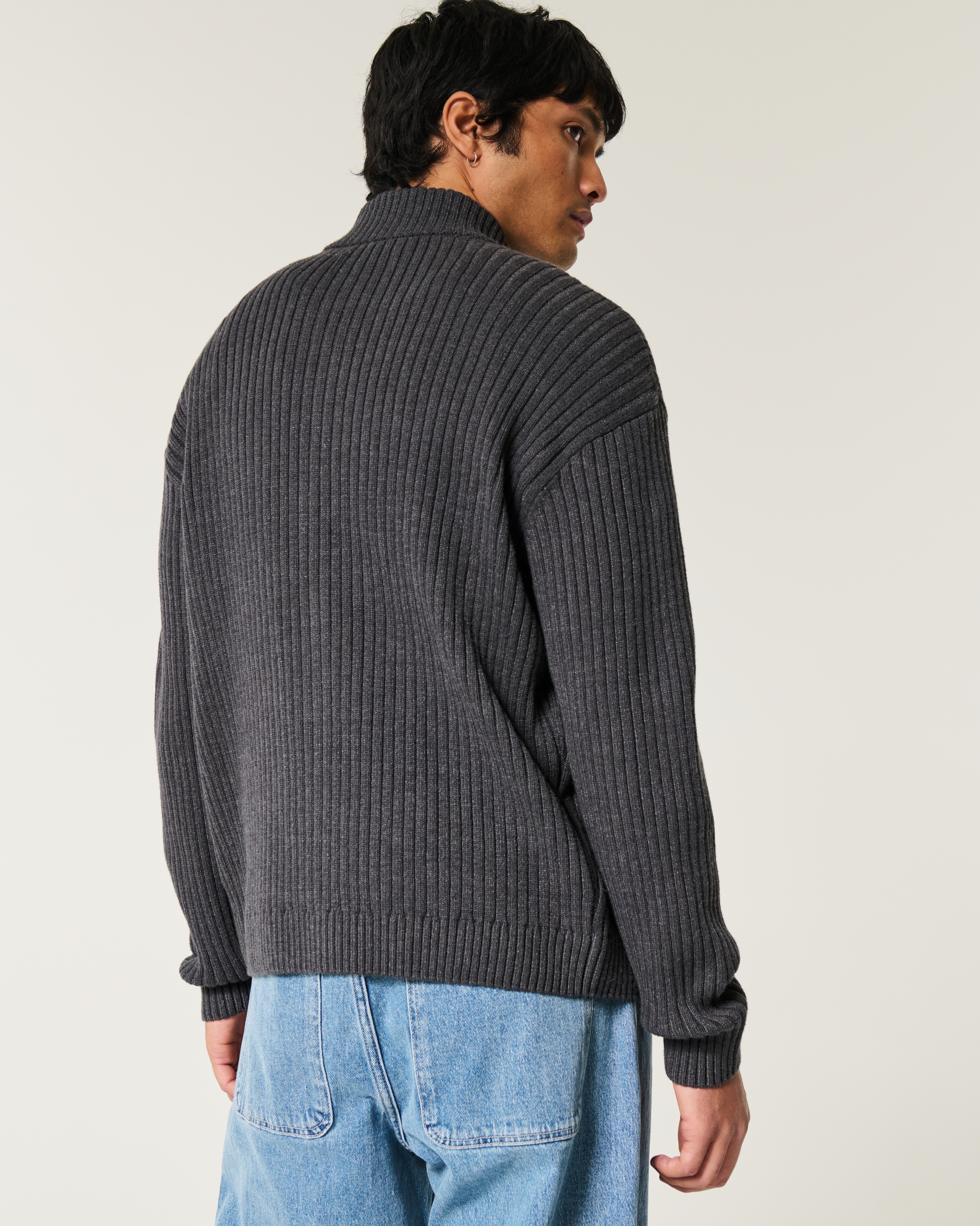 Men's Relaxed Zip-Up Mock-Neck Sweater | Men's Clearance