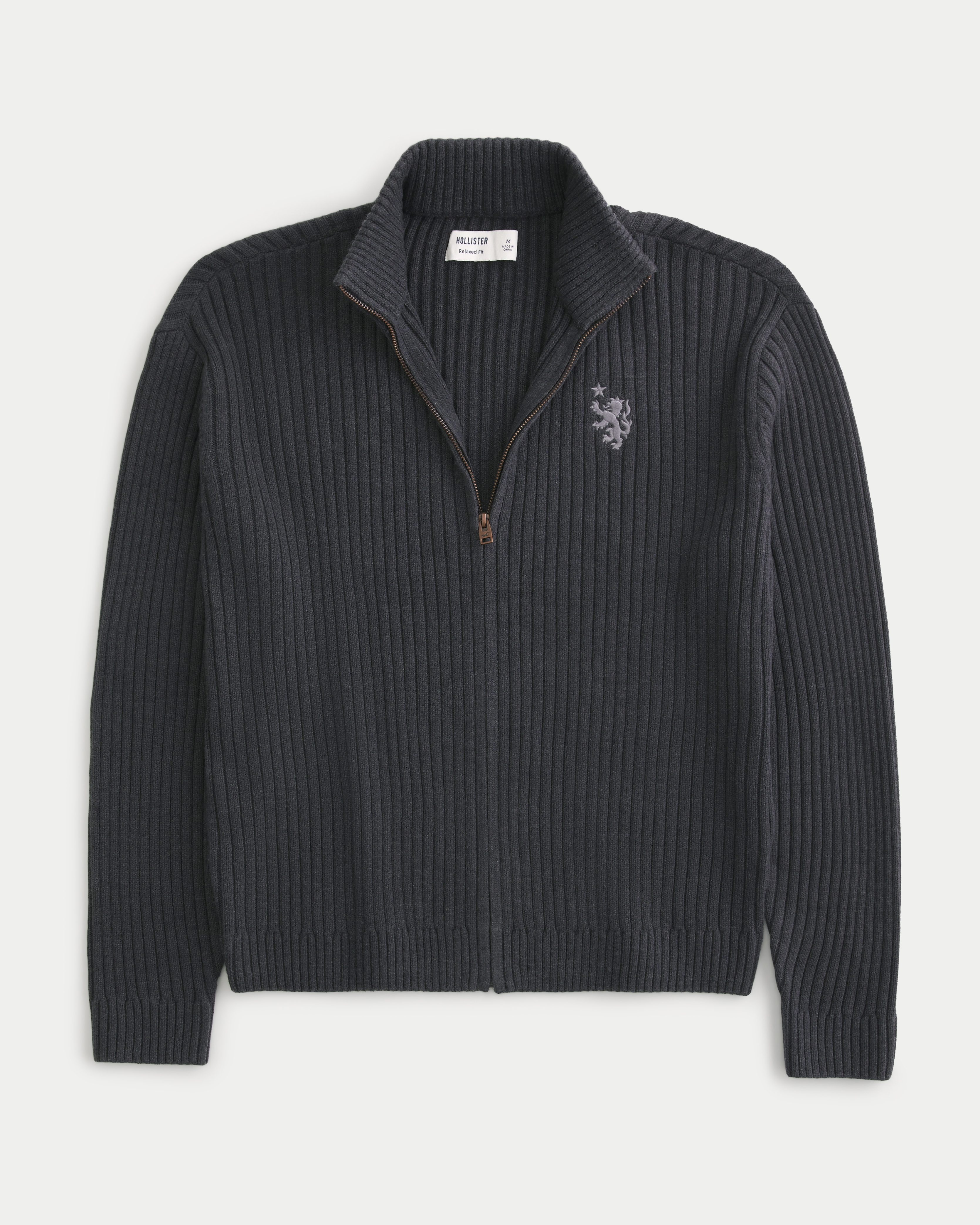 KUDORO Gebreide vesten voor heren, dikke trui, volledige rits, opstaande kraag met fleece gevoerde gebreide truien, casual winterjas, trui top voor heren, Lichtgrijs, M