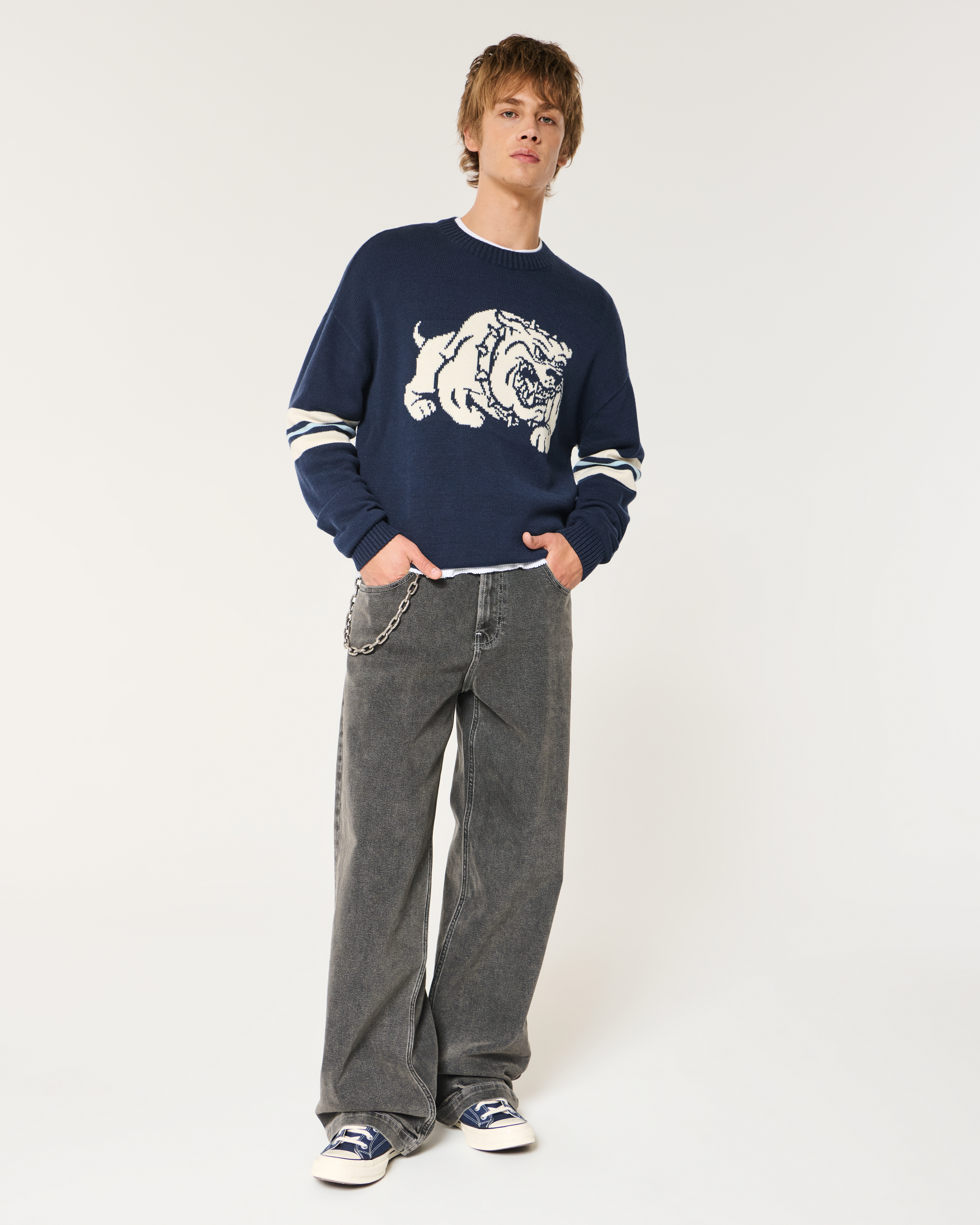 Boxy Bulldog Graphic Crew Sweater