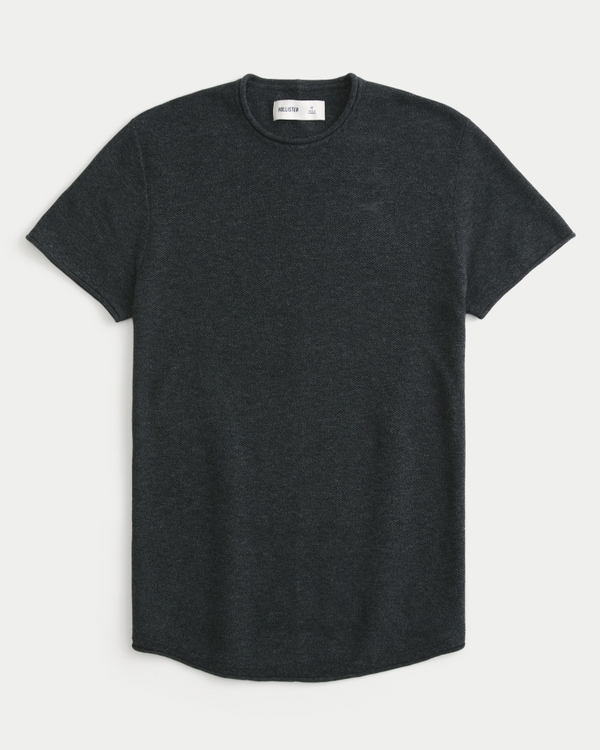 T-shirt en maille à emblème avec col ras du cou, Noir Chiné view 1
