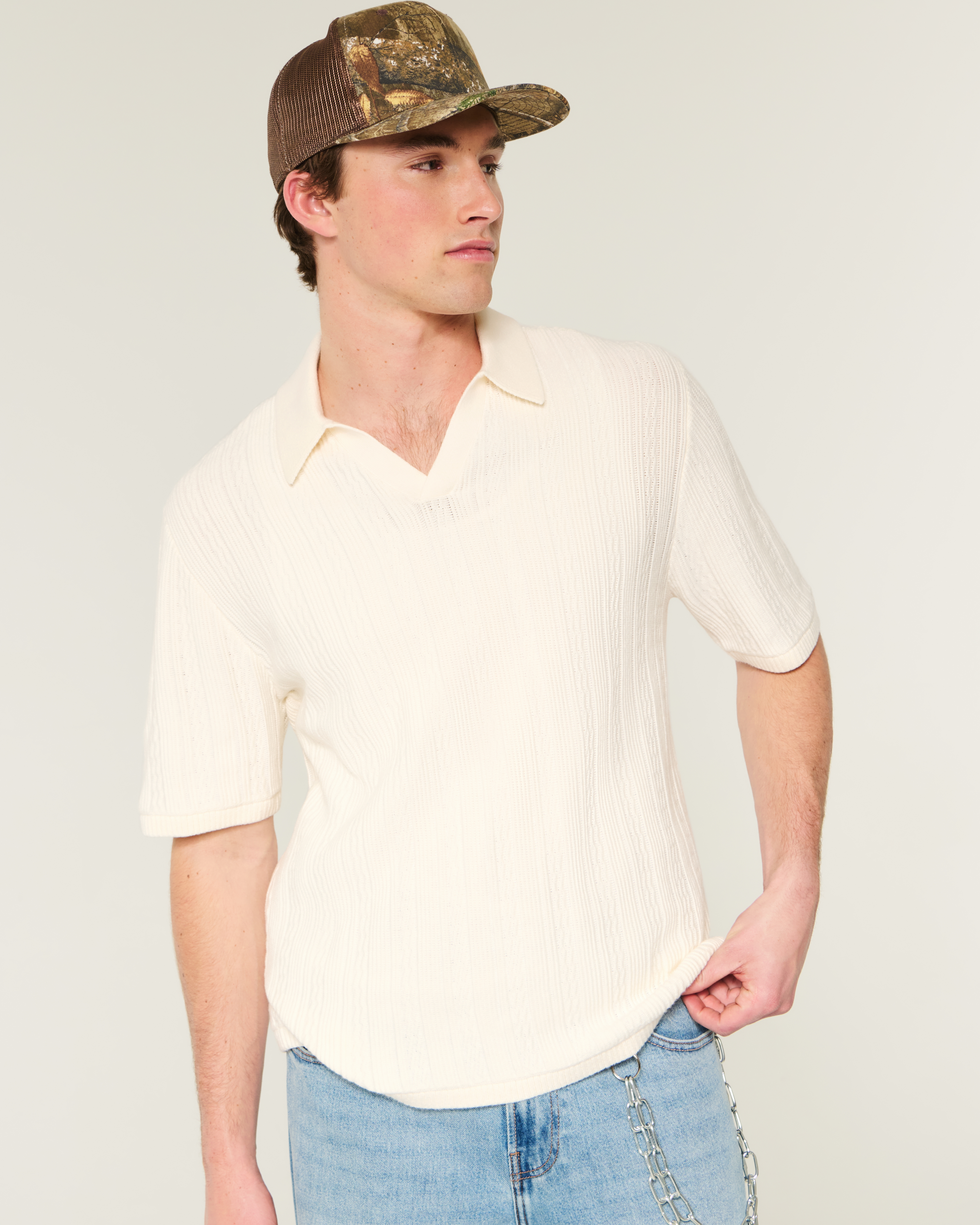 Boxy Short-Sleeve Sweater Polo