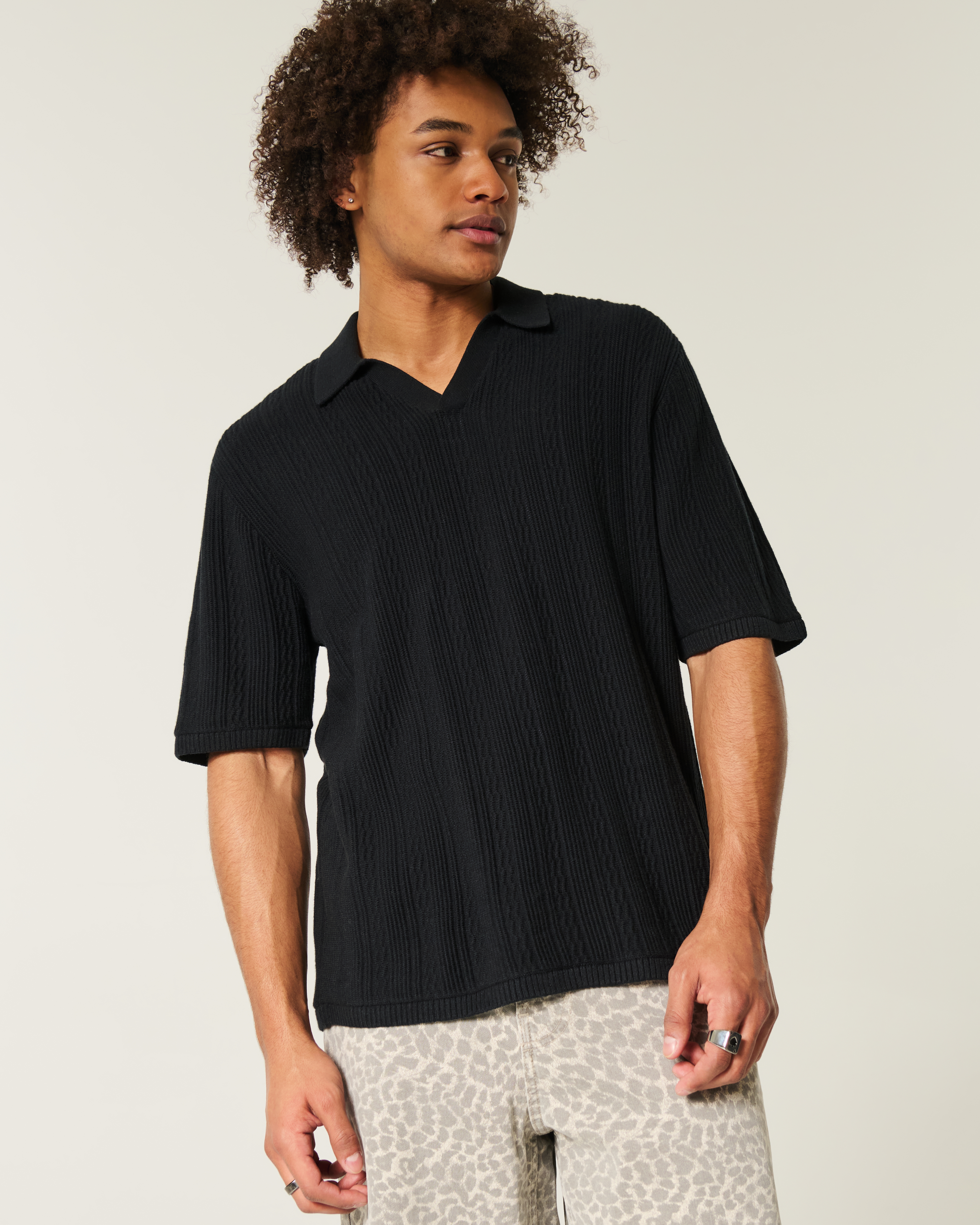 Boxy Short-Sleeve Sweater Polo