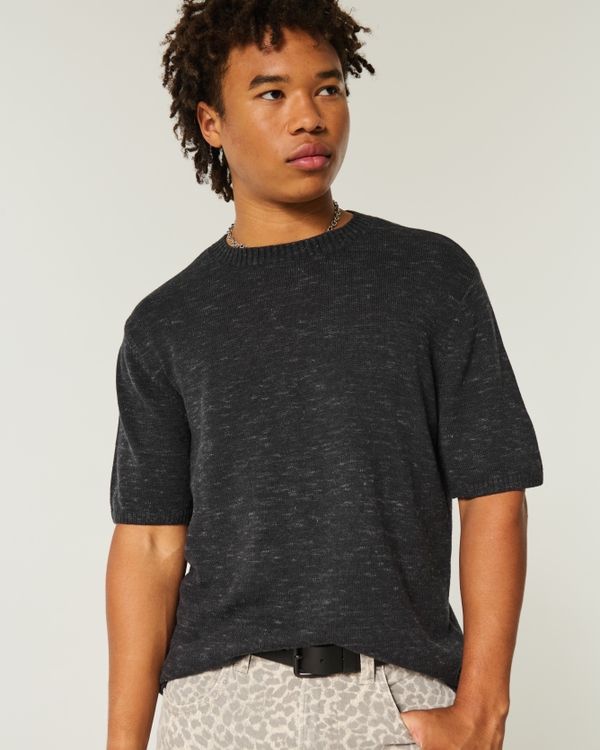 Boxy Crew Sweater T-Shirt, Heather Black view 1
