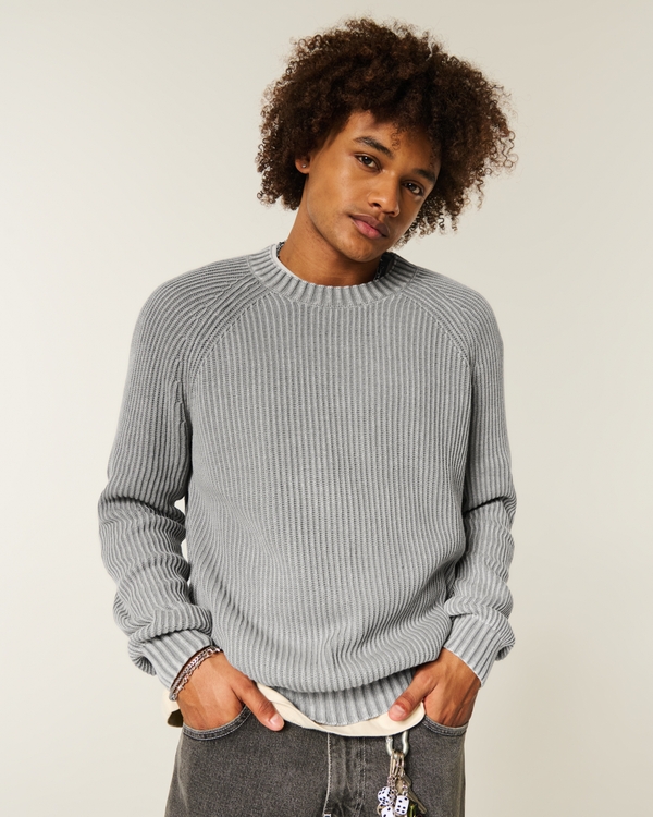 Boxy Washed Crew Sweater, Washed Grey view 1