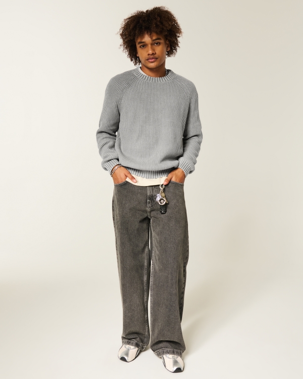Boxy Washed Crew Sweater, Washed Grey view 2