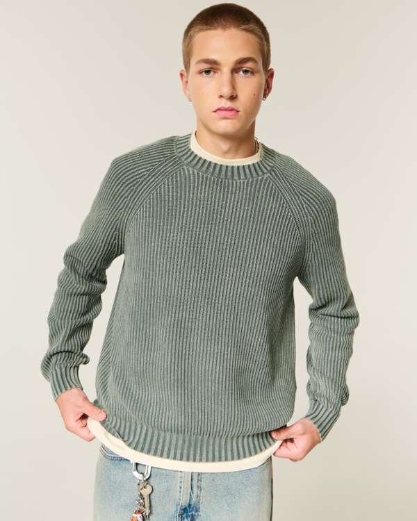 Boxy Washed Crew Sweater, Washed Olive view 1