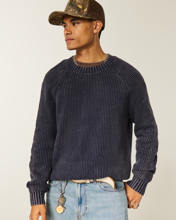 Boxy Washed Crew Sweater, Washed Navy view 1