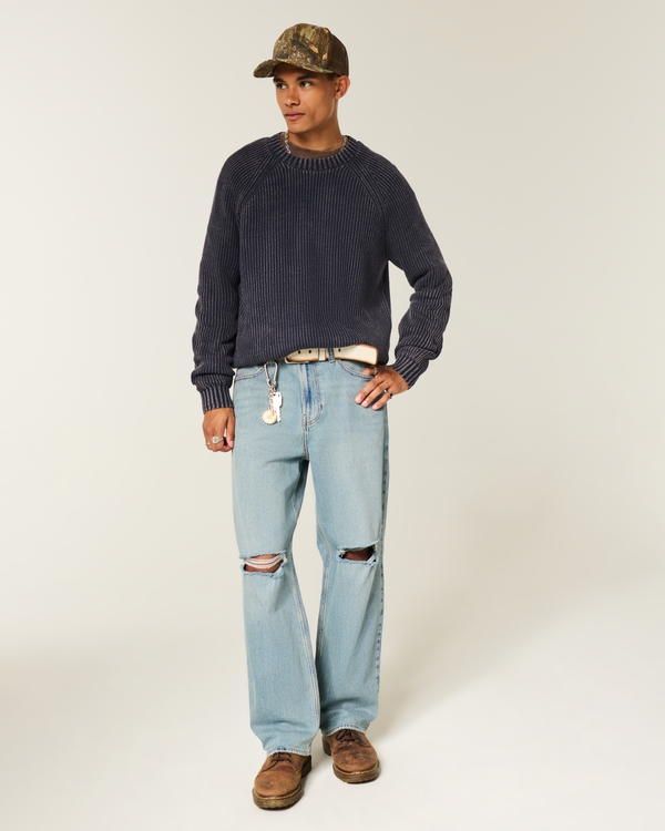 Boxy Washed Crew Sweater, Washed Navy view 2