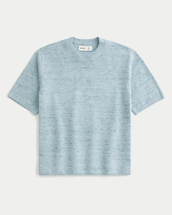 Boxy Crew Sweater T-Shirt, Heather Light Blue view 1