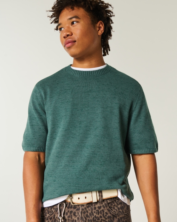 Boxy Crew Sweater T-Shirt, Heather Dark Emerald view 1