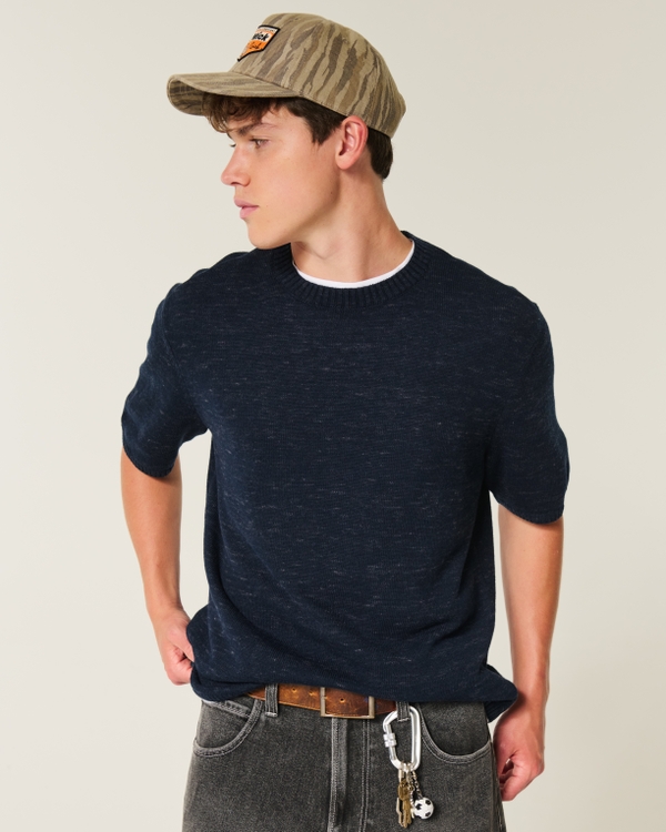 Crew Sweater T-Shirt, Marled Navy view 1