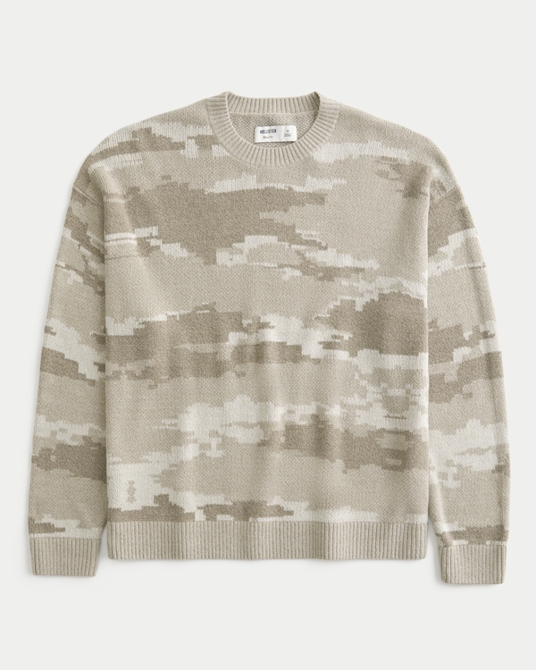 Boxy Camo Crew Sweater, Dark Brown Leather view 1
