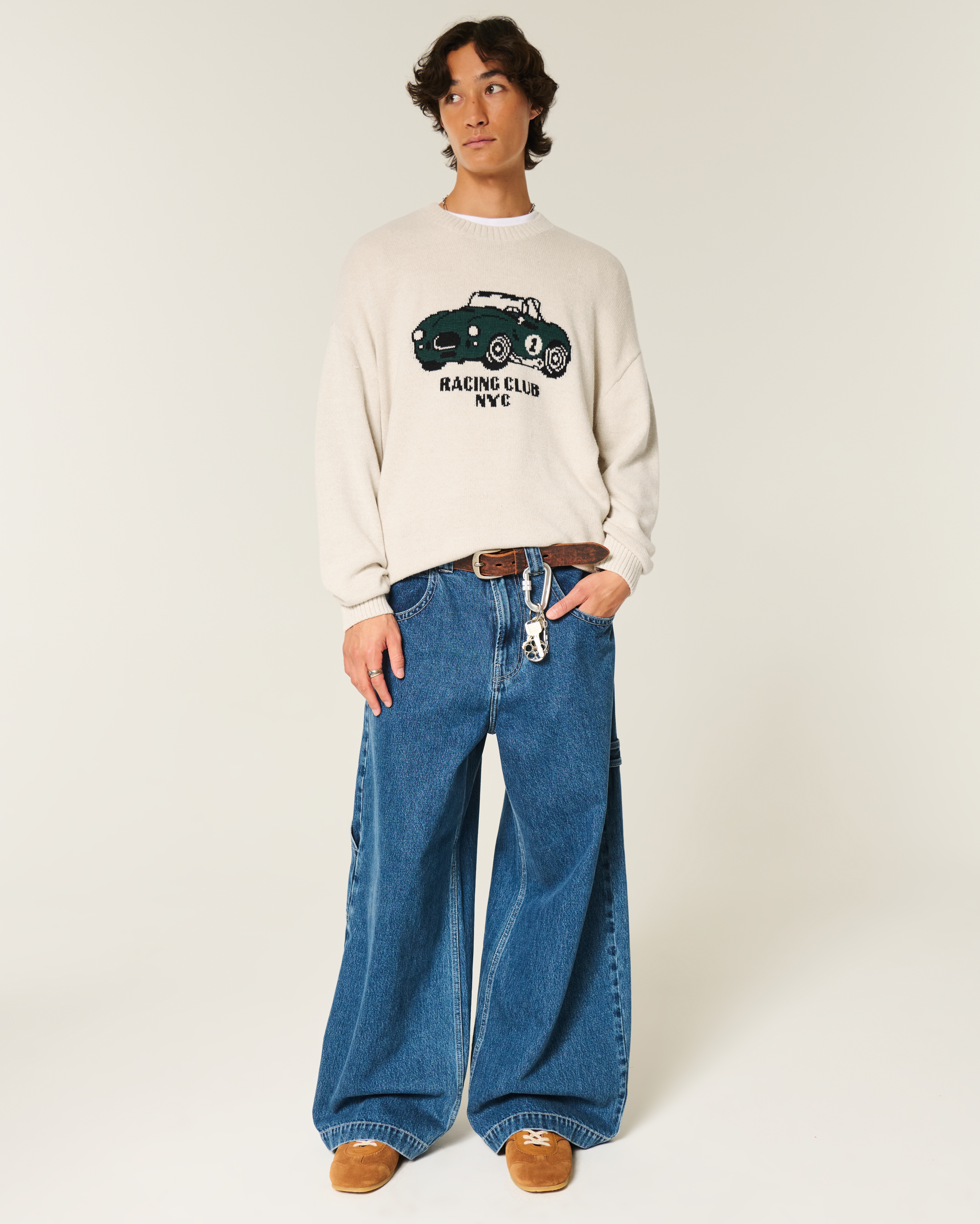 Boxy Racing Graphic Crew Sweater