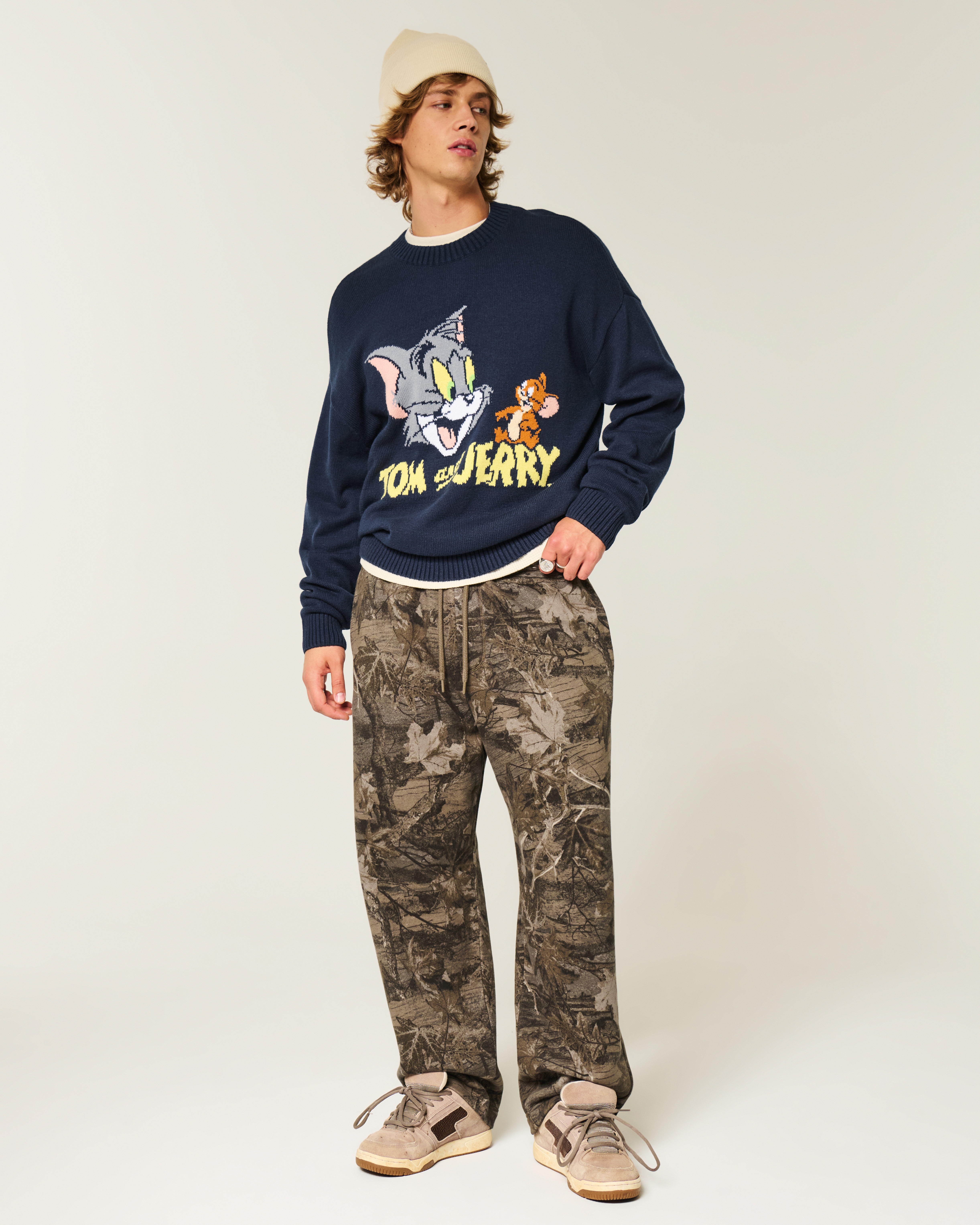 Boxy Tom and Jerry Graphic Crew Sweater