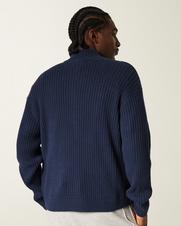 Relaxed Zip-Up Emblem Sweater, Navy view 2