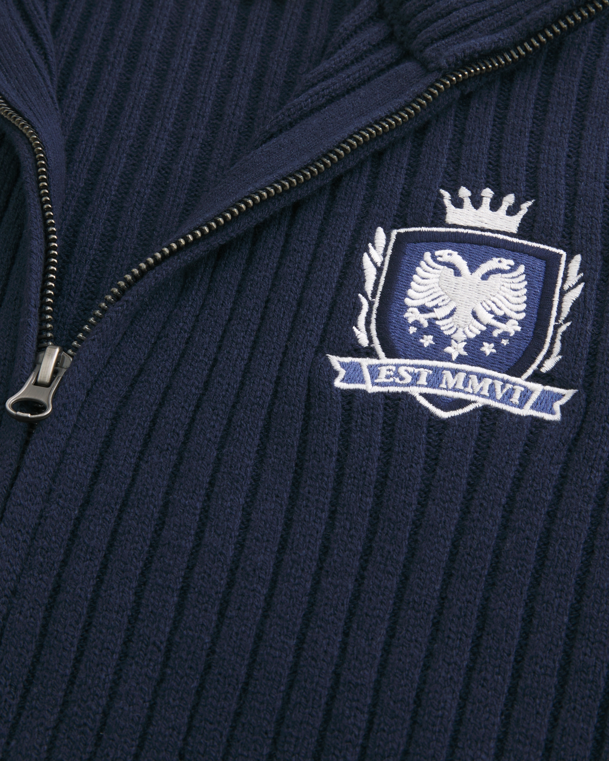 Relaxed Zip-Up Emblem Sweater