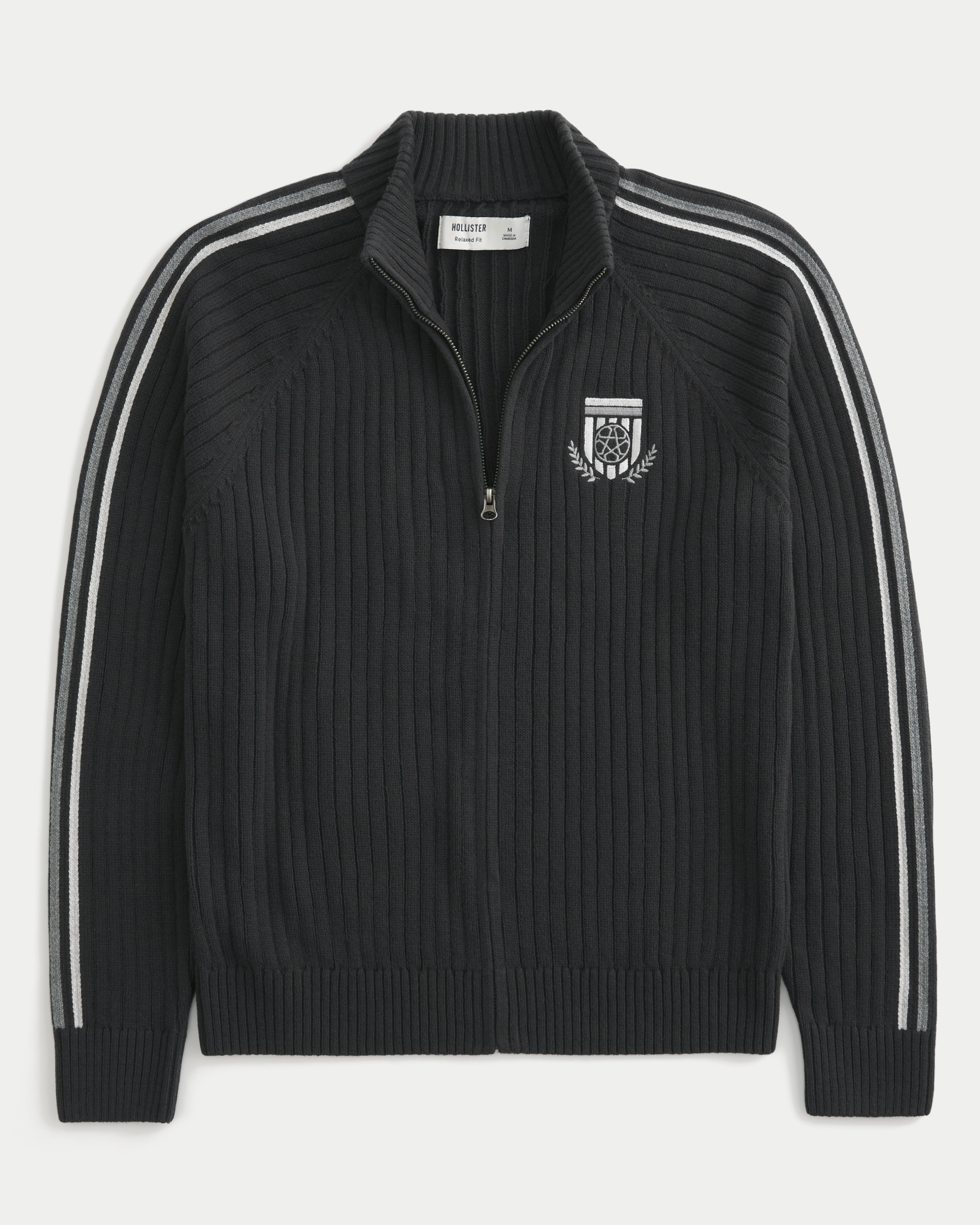 Relaxed Zip-Up Soccer Emblem Sweater